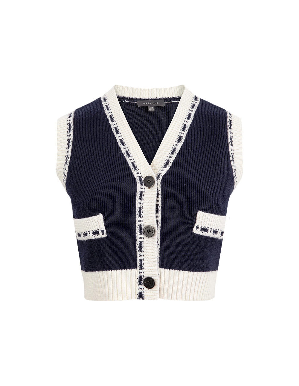 MARYLING Blue And White Contrasting Knitted Cardigans