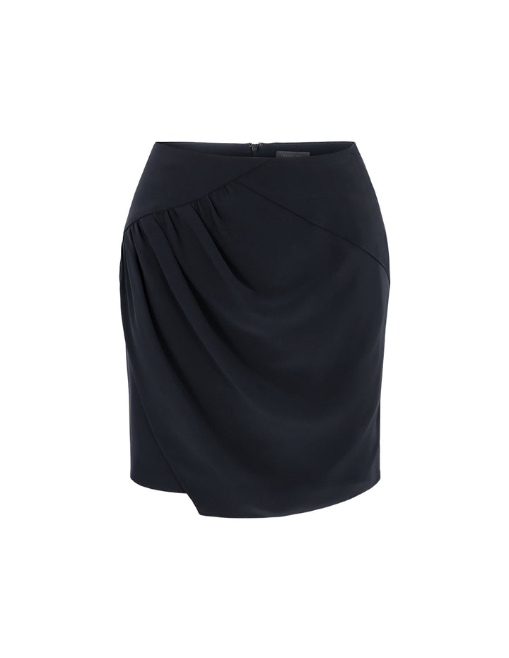 MARYLING Dark Blue Pleated Asymmetric Skirt