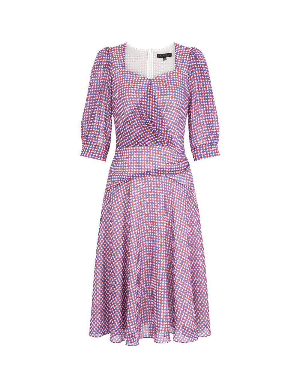 MARYLING Houndstooth Georgette Print Puff Sleeve Dress