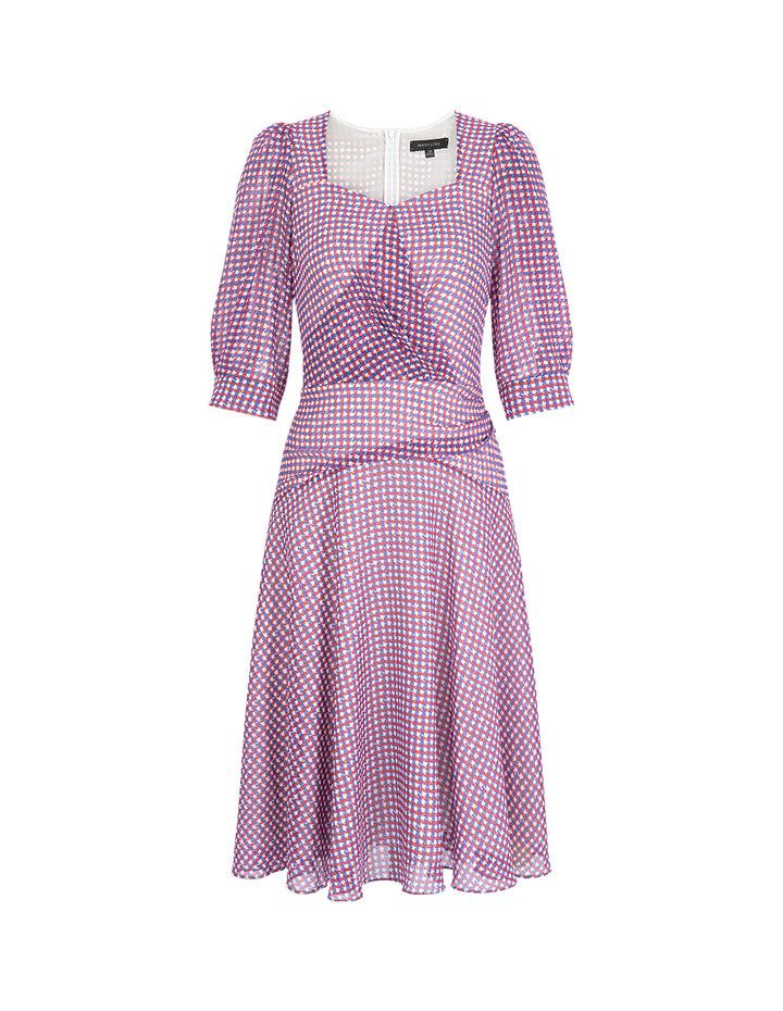 MARYLING Houndstooth Georgette Print Puff Sleeve Dress