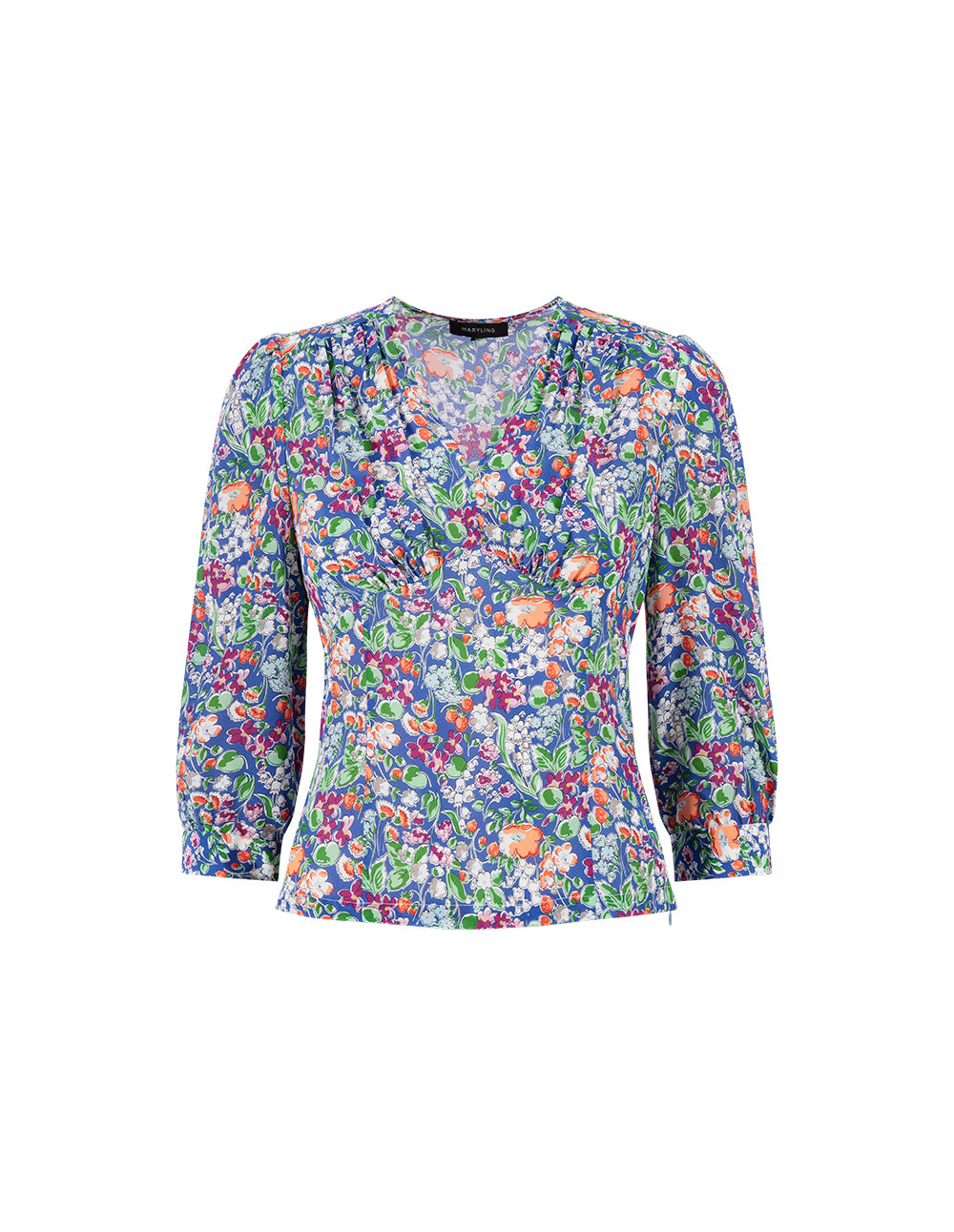 MARYLING Colourful underwater garden V-neck long-sleeved silk top