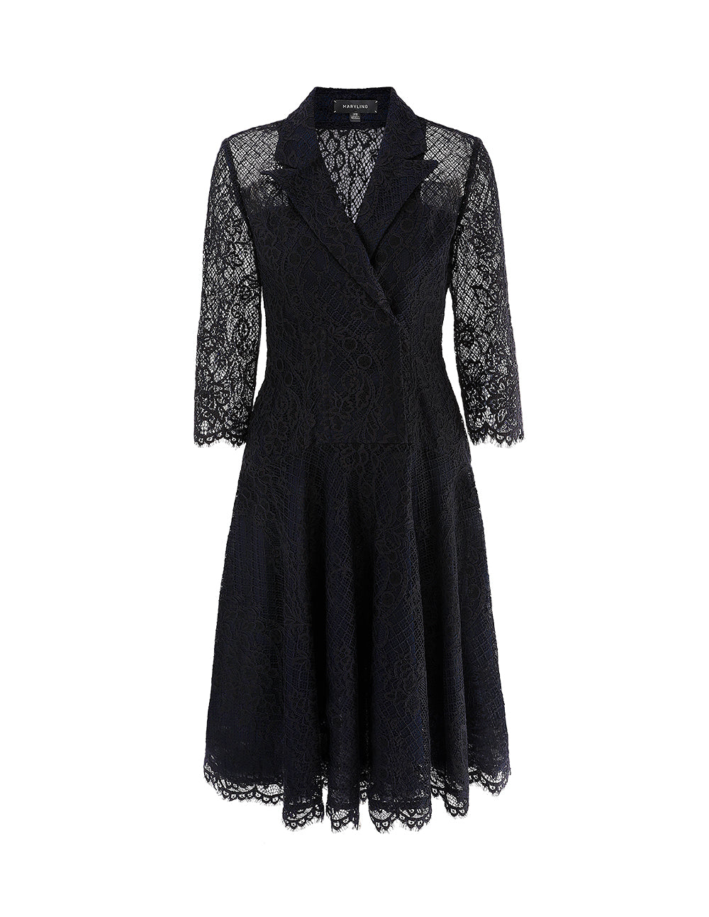MARYLING Peak-Lapel Midi Lace Dress
