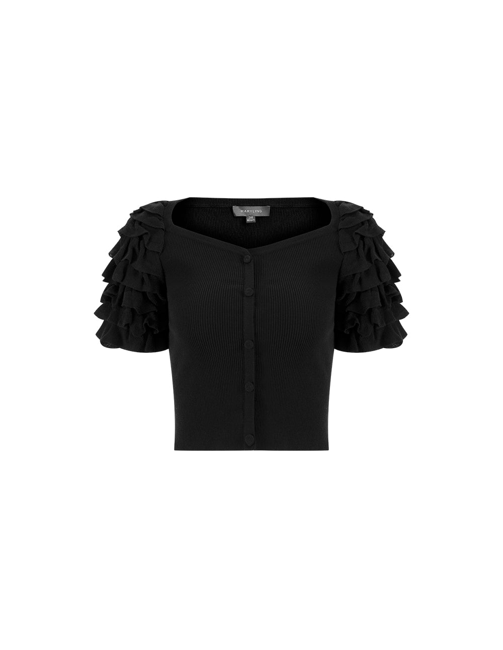 MARYLING Black Ruffle Sleeve Short Top