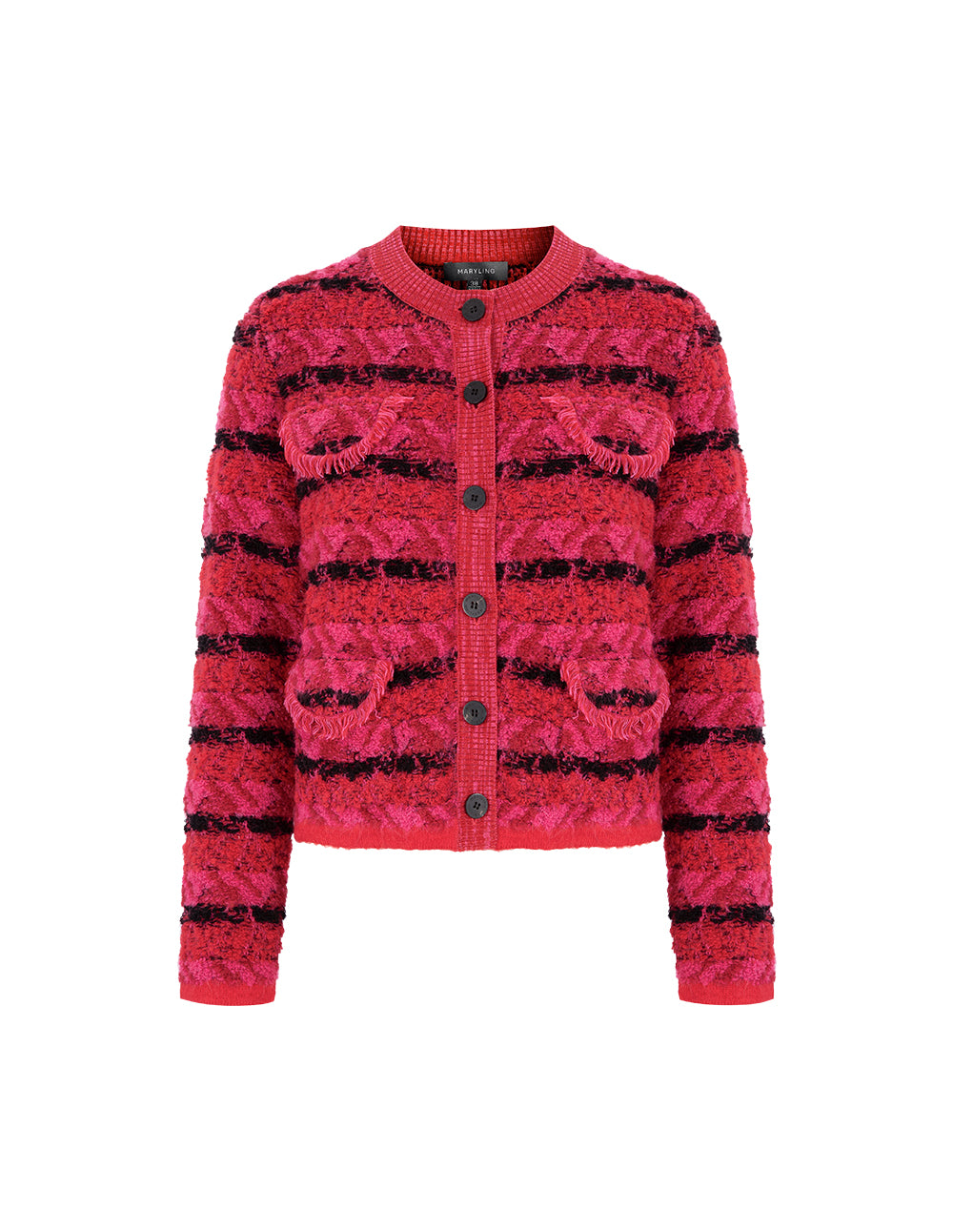 MARYLING Raspberry Plaid Knitted Cardigan