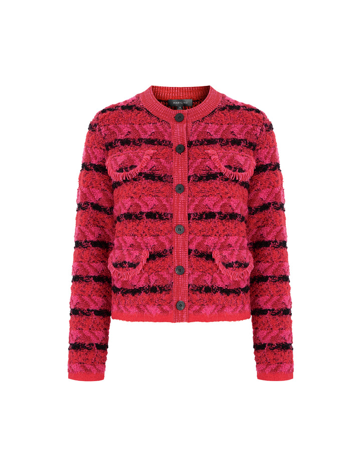 MARYLING Raspberry Plaid Knitted Cardigan
