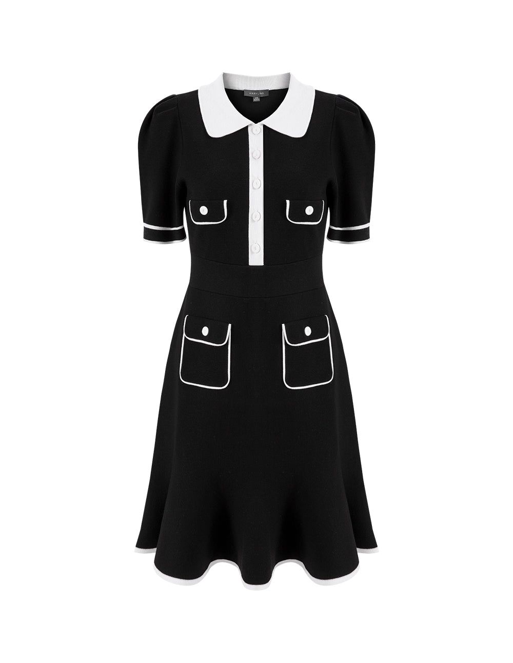MARYLING Black And White Colour Contrast Knitted Dress