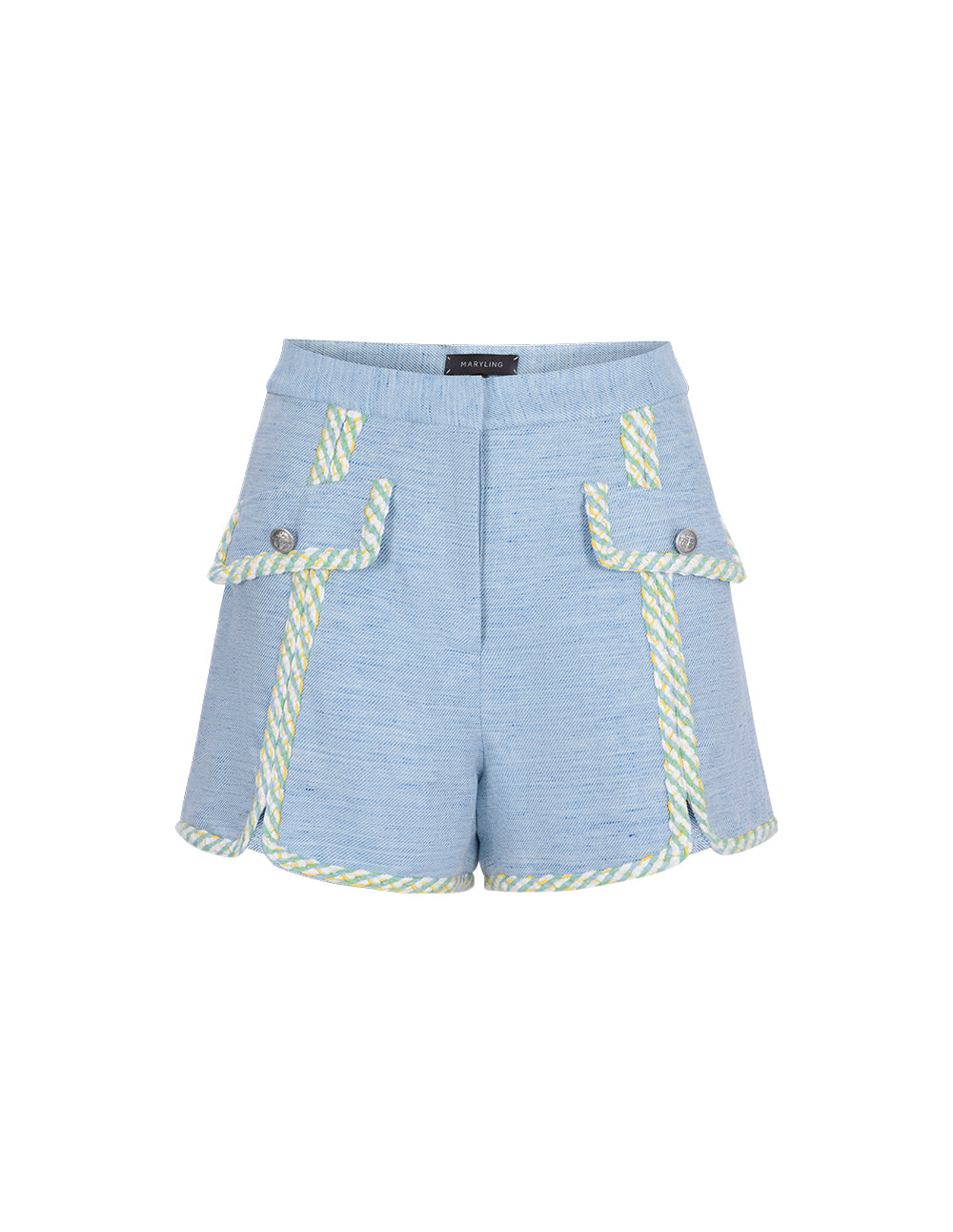 MARYLING Denim Blue Colourful Lace Metal Buckle Shorts