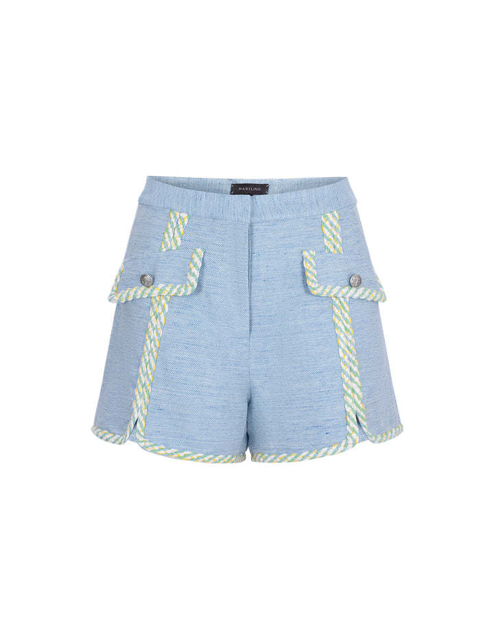 MARYLING Denim Blue Colourful Lace Metal Buckle Shorts