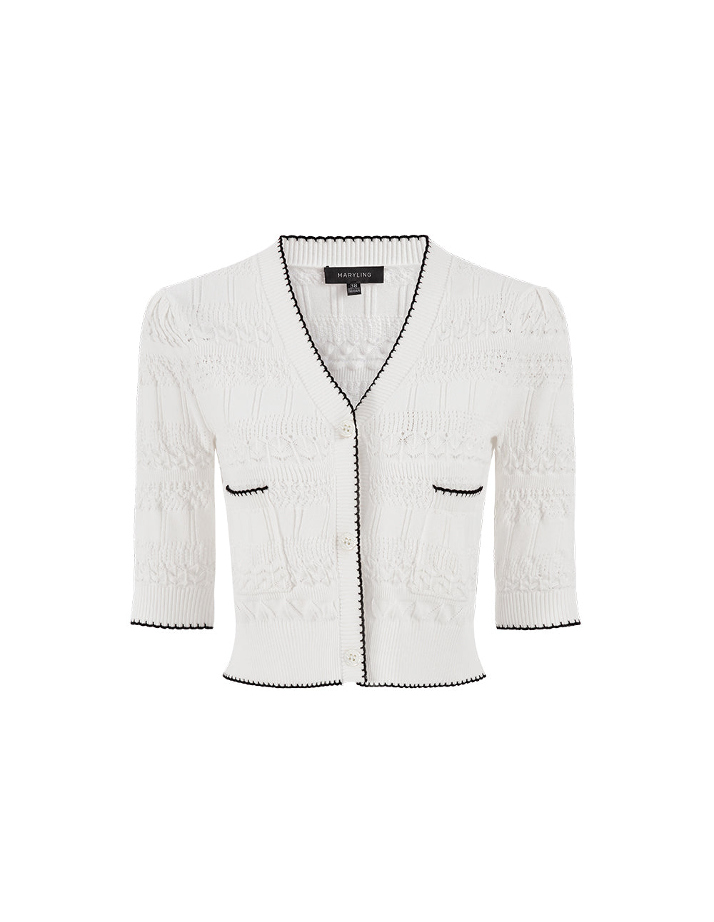 MARYLING Black and white contrast V-neck knitted cardigan