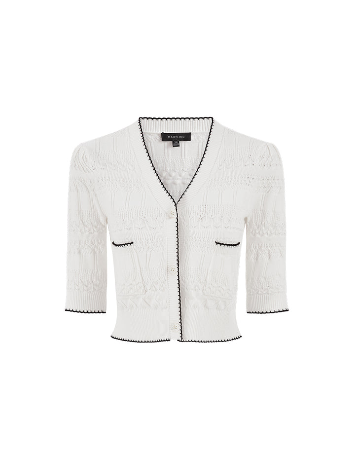 MARYLING Black and white contrast V-neck knitted cardigan