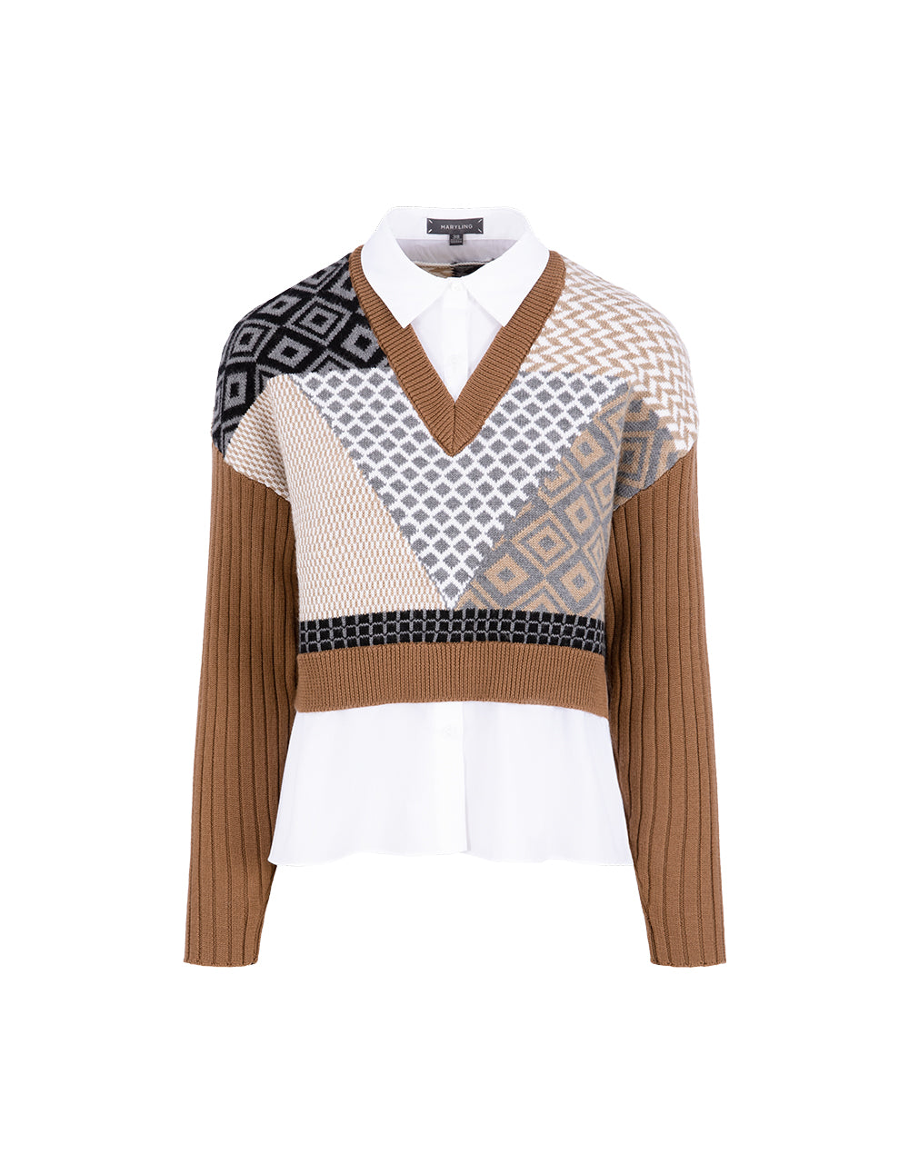 MARYLING Camel Knit Woven Matching Sweatshirt