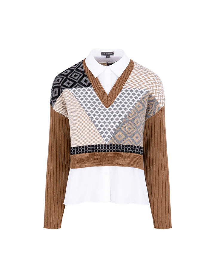 MARYLING Camel Knit Woven Matching Sweatshirt
