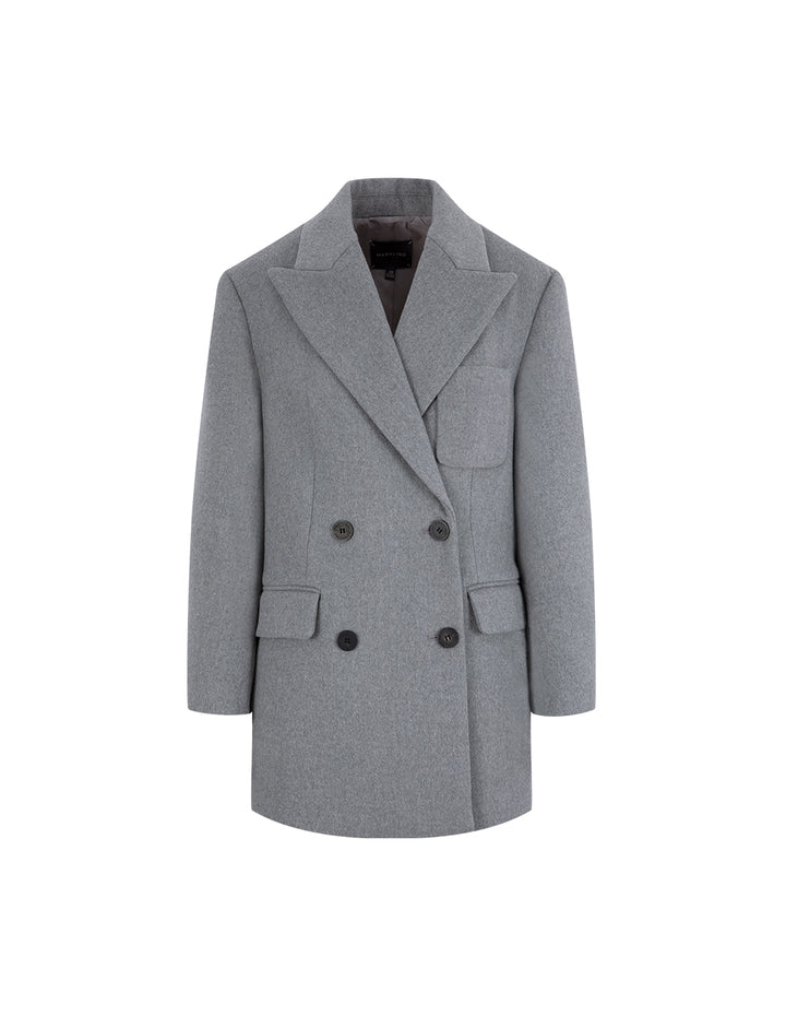 MARYLING Grey Suit-Style Double-Breasted Short Coat
