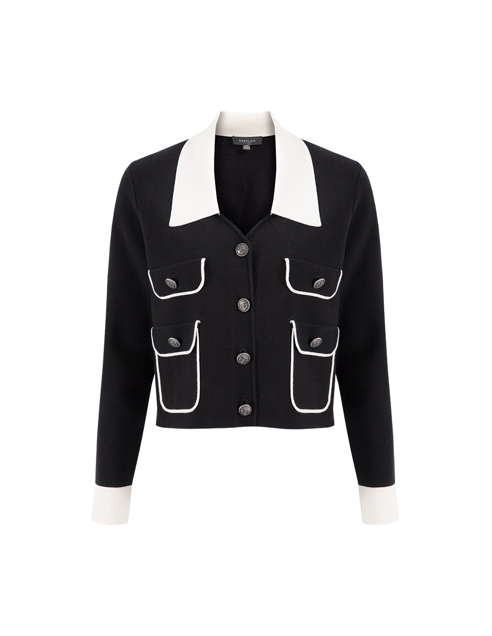 MARYLING Spring Black and White with Button Pocket Cardigan