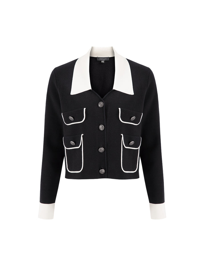 MARYLING Spring Black and White with Button Pocket Cardigan