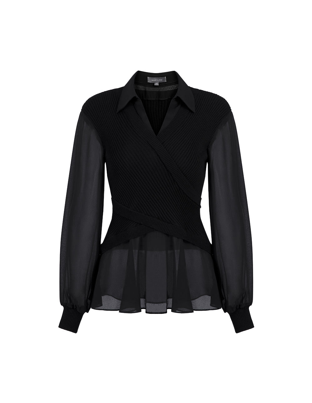 MARYLING  Classic Black Shirt Collar A Line Knitted Top