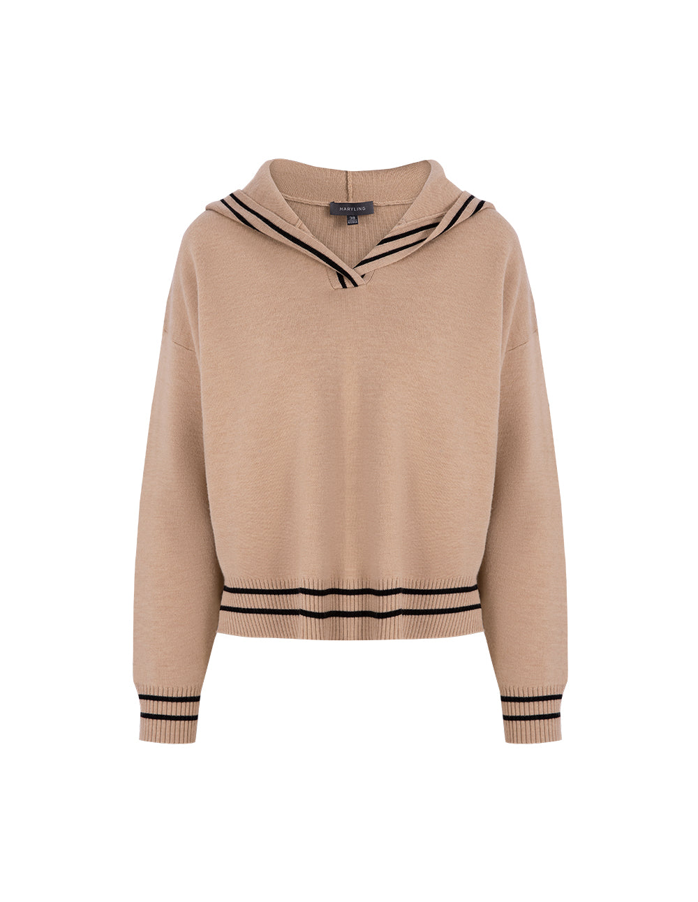 MARYLING Camel Hooded Knitted Sweater