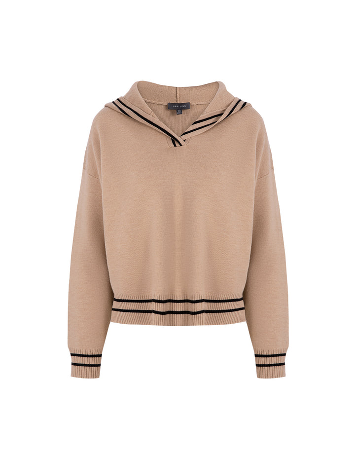 MARYLING Camel Hooded Knitted Sweater