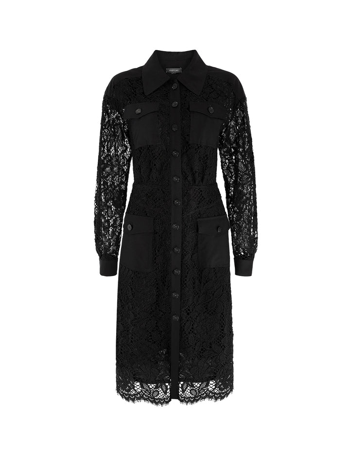MARYLING Long Sleeve Lace Midi Shirt Dress