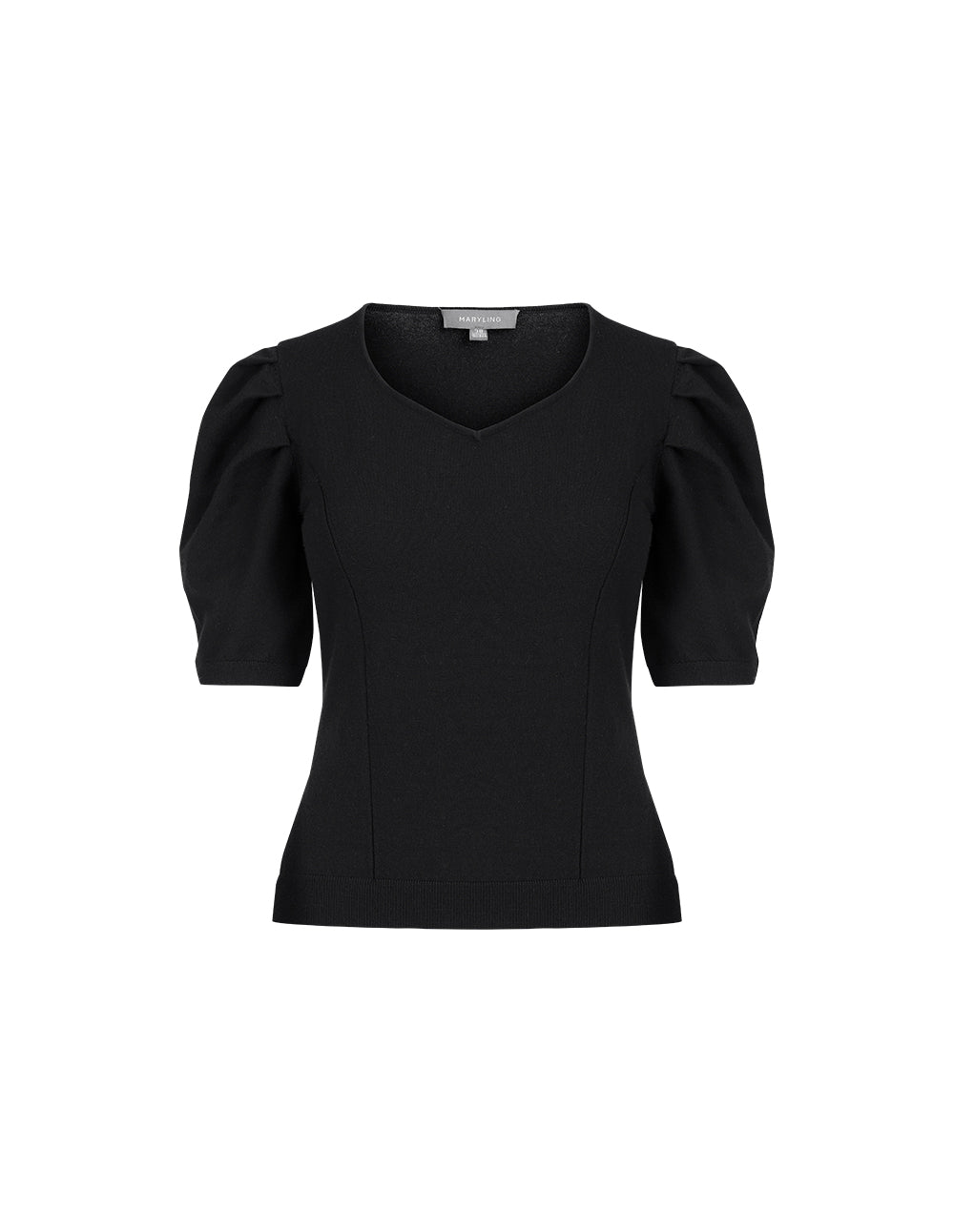 MARYLING Black Heart-Shaped Collar Large Pleated Knitted Top
