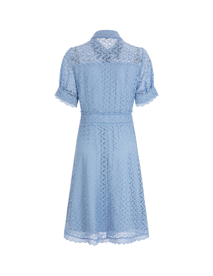 MARYLING Water Wave Blue Shirt Style Tunic Lace Dress