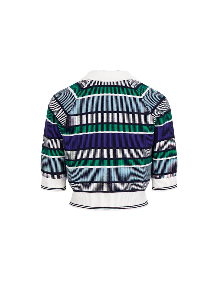 MARYLING Blue Green Striped Knitted Cardigan