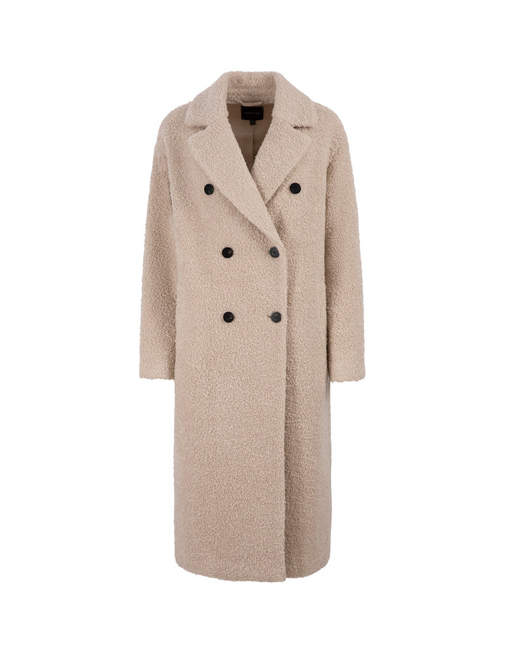 MARYLING beige large lapel long cocoon type dropped shoulder coat