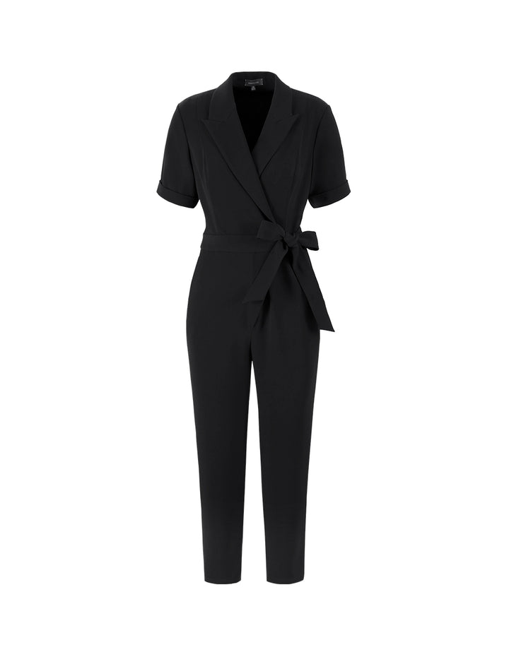 MARYLING Black Short-Sleeved Suit-Style Strap Jumpsuit