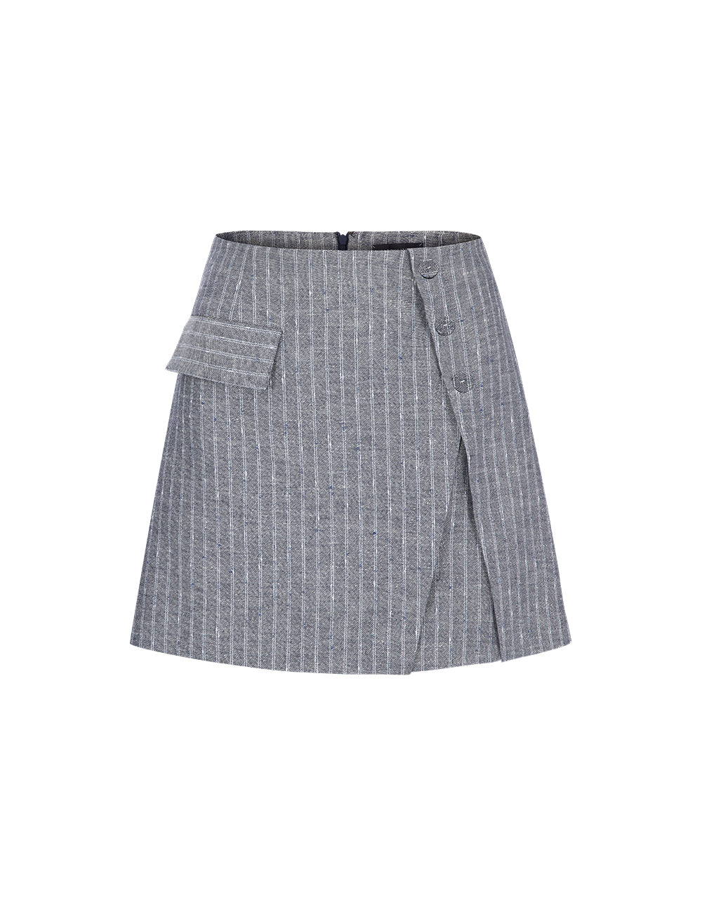 MARYLING Grey Striped With Single Side Pocket Mini Skirt