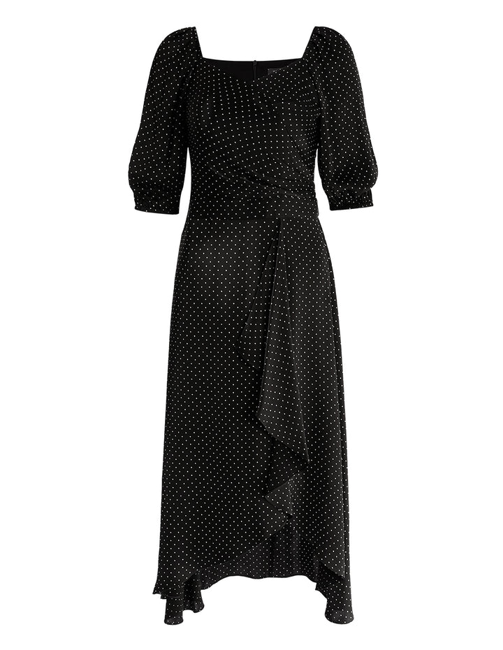MARYLING V Neck Black Polka Dot Dress