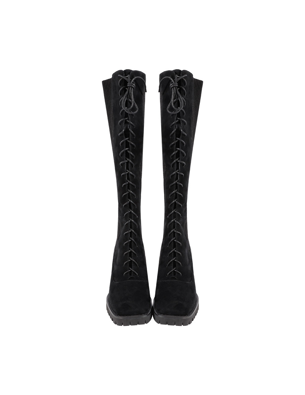 MARYLING square toe high-heeled knitted stitched sheepskin boots