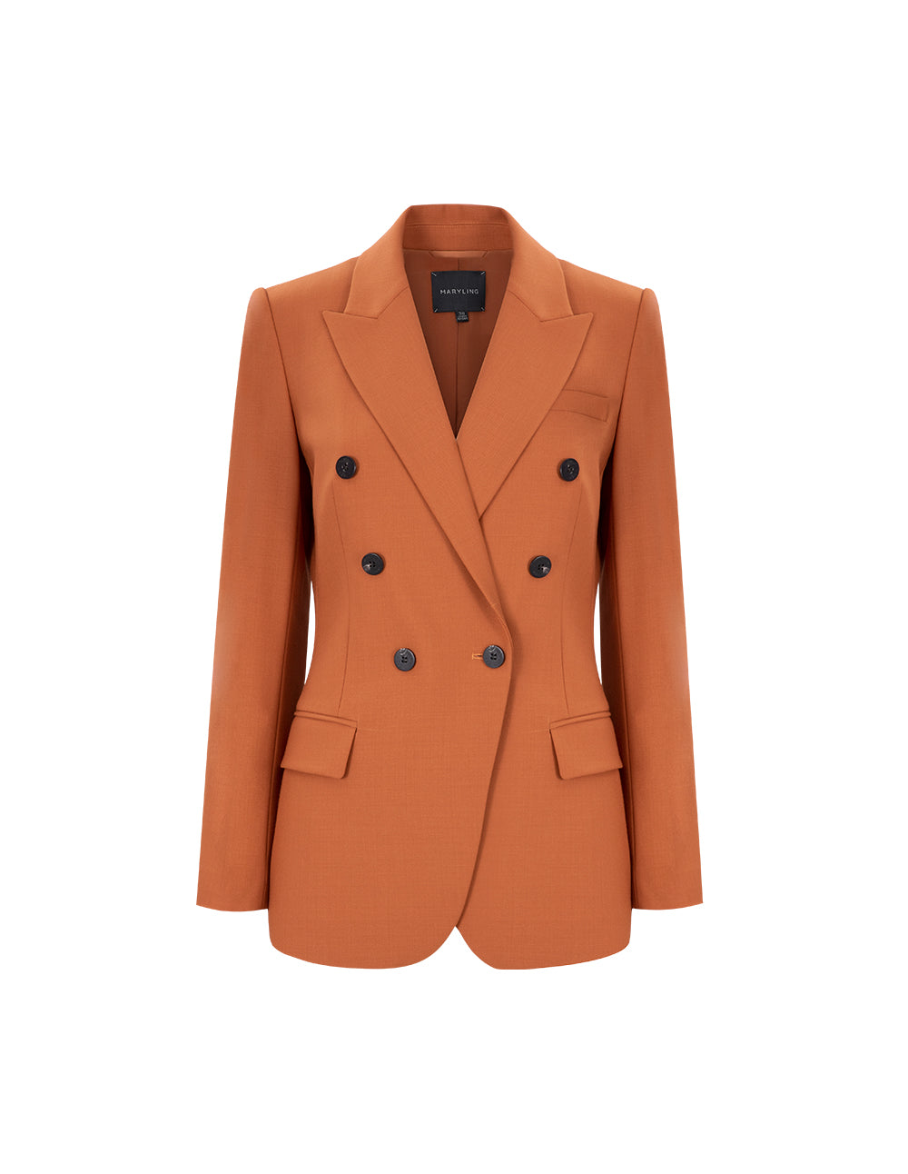 MARYLING Maple Leaf Tangerine Double Breasted Contrast Button Blazer