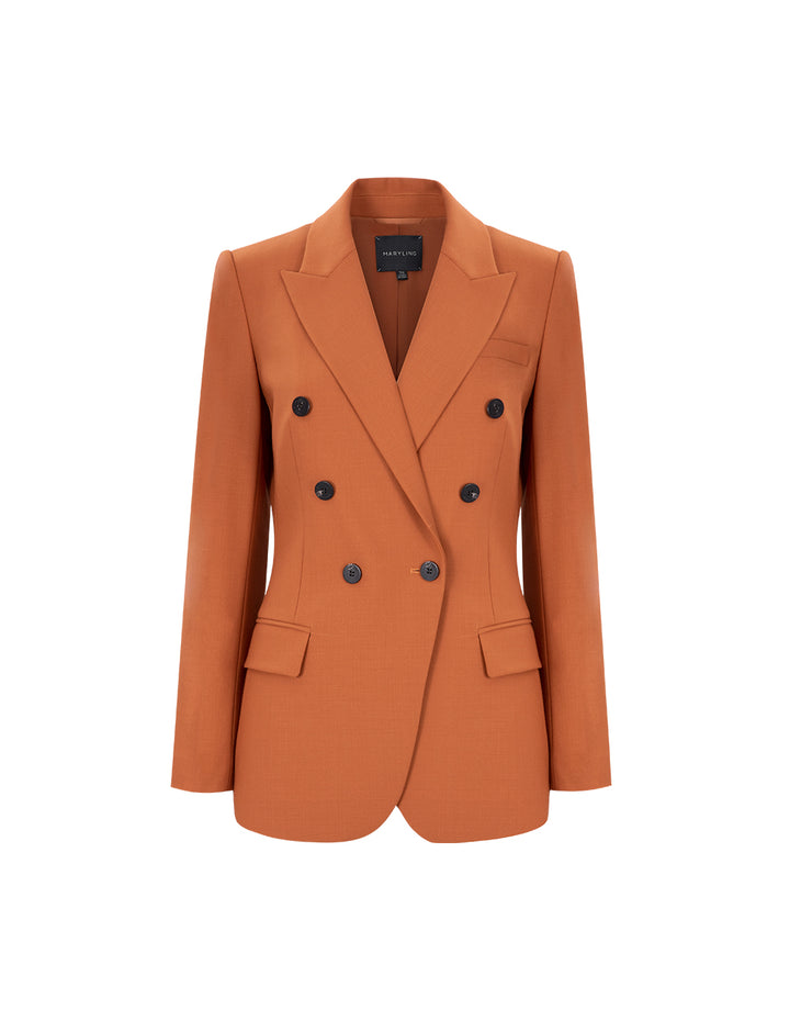 MARYLING Maple Leaf Tangerine Double Breasted Contrast Button Blazer