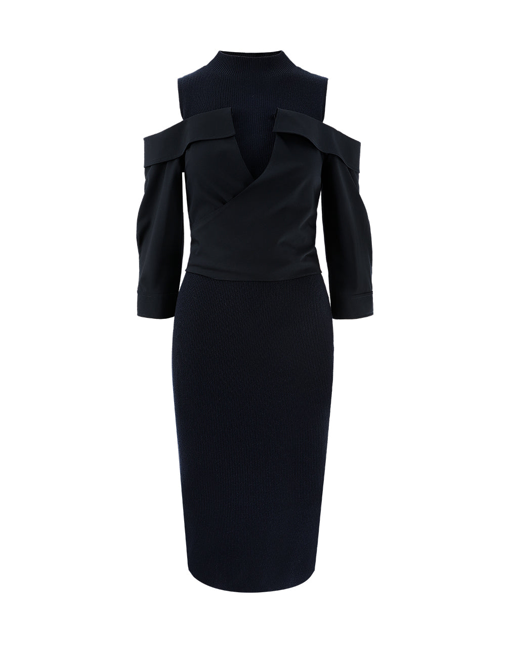 MARYLING Semi-Turtleneck Knit Spliced Woven Dress