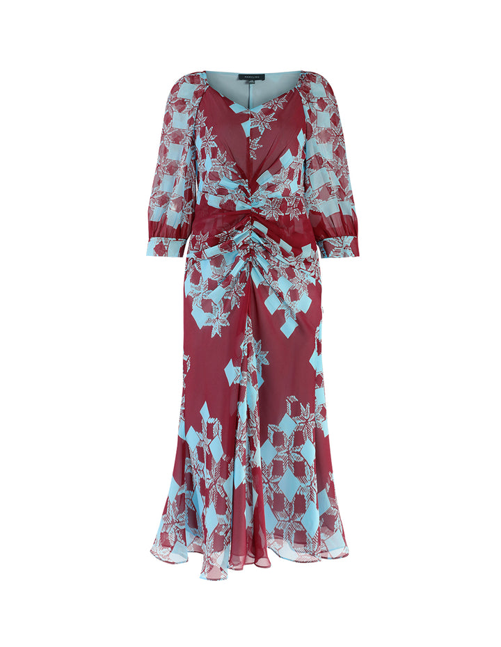 MARYLING Gathered Front Fishtail Print Dress