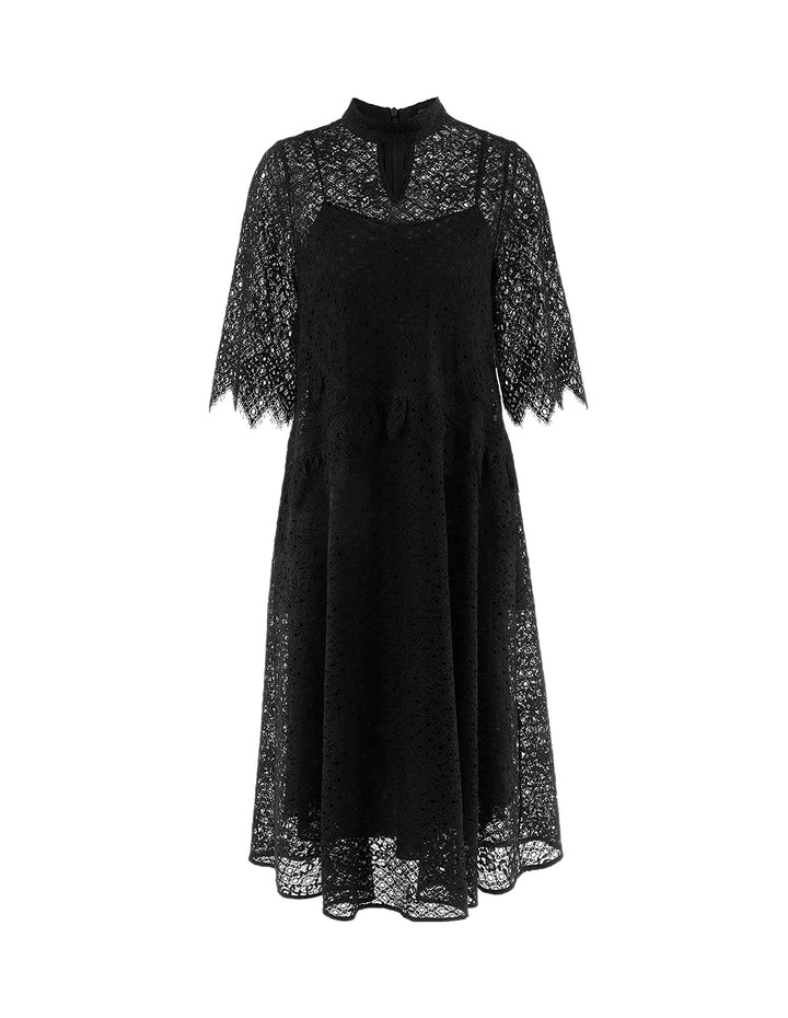 MARYLING High Collar A-Line Lace Dress