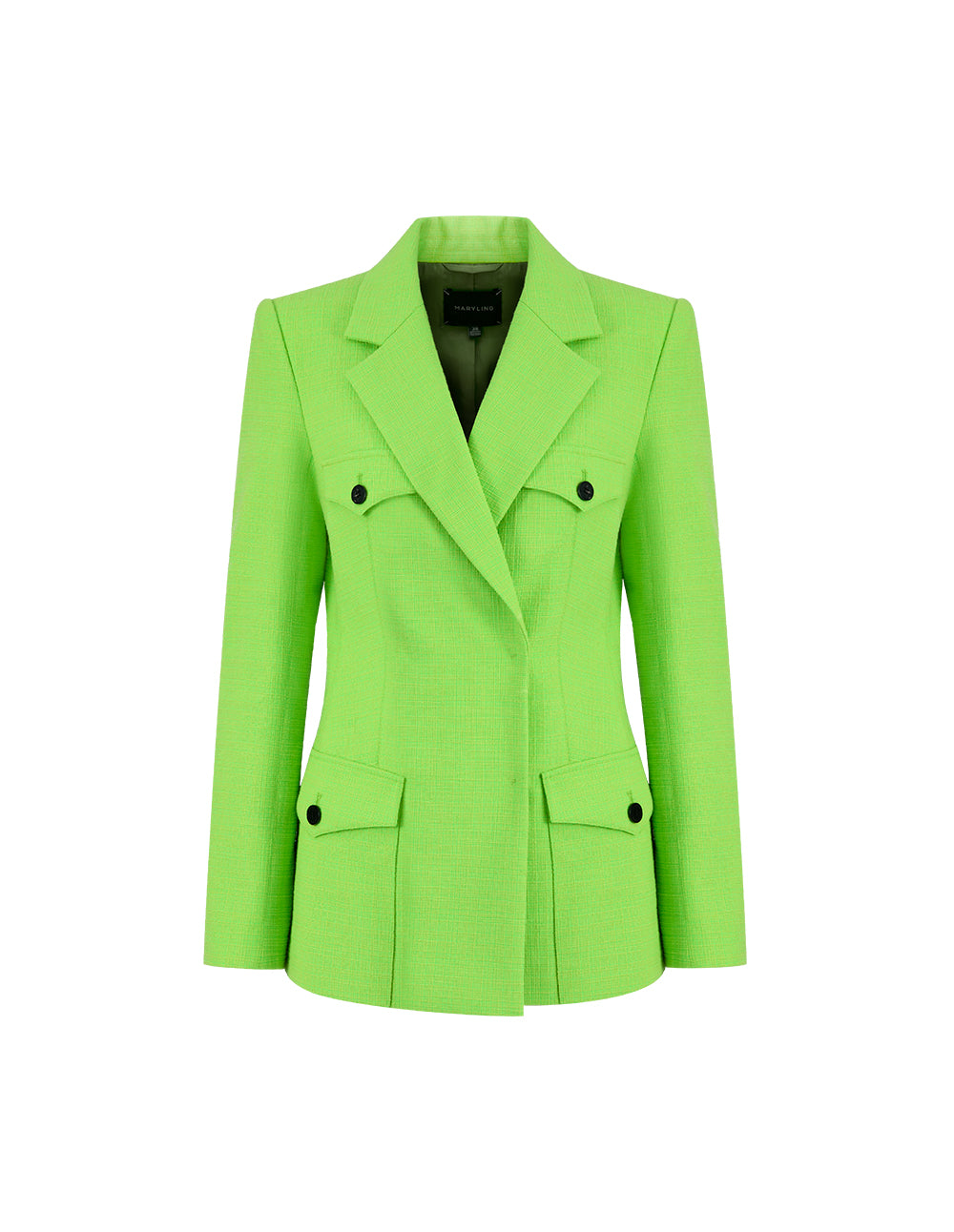 MARYLING Grass Green Lapel Colour Contrast Button Blazer