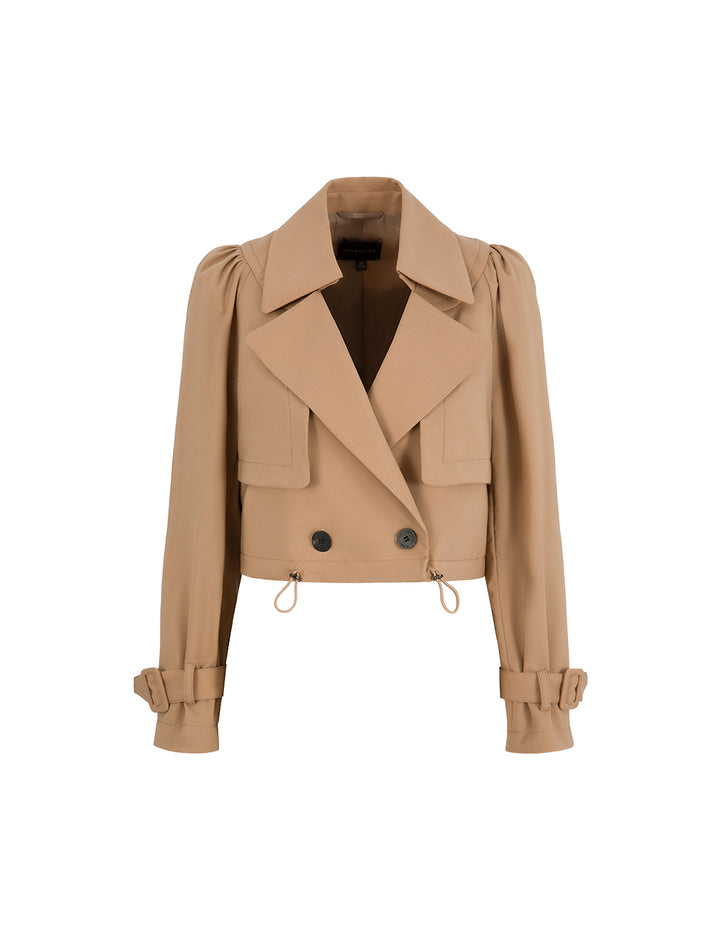 MARYLING Sand Yellow Hem Drawstring Cropped Trench Coat