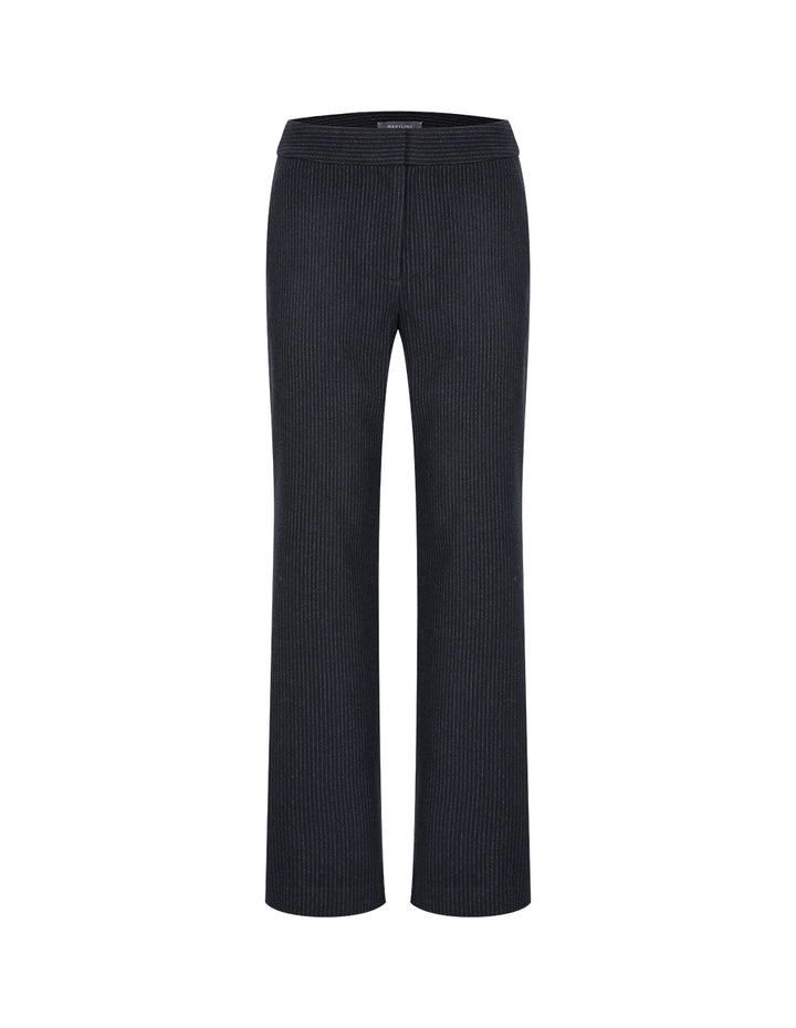 Maryling Navy Striped Straight-Fit Trousers