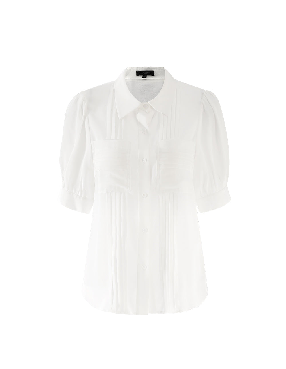 MARYLING Pleated Design Chest Pocket And Puff Sleeves
