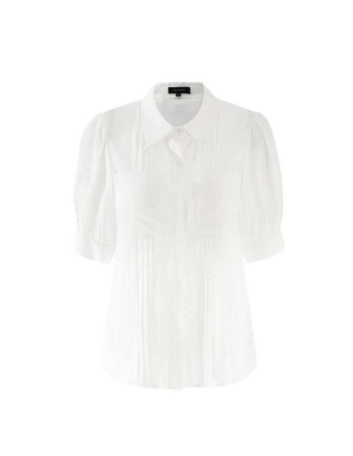 MARYLING Pleated Design Chest Pocket And Puff Sleeves