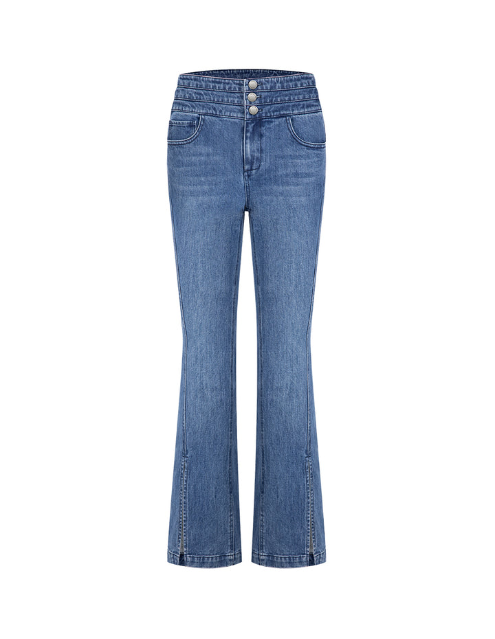 MARYLING Blue Denim Bootcut Jeans With Slit Hem