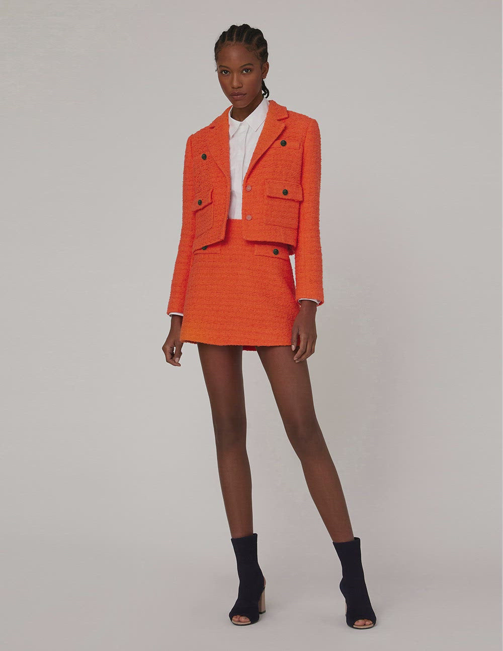 MARYLING METAL BUTTON A-LINE TWEED MINI SKIRT