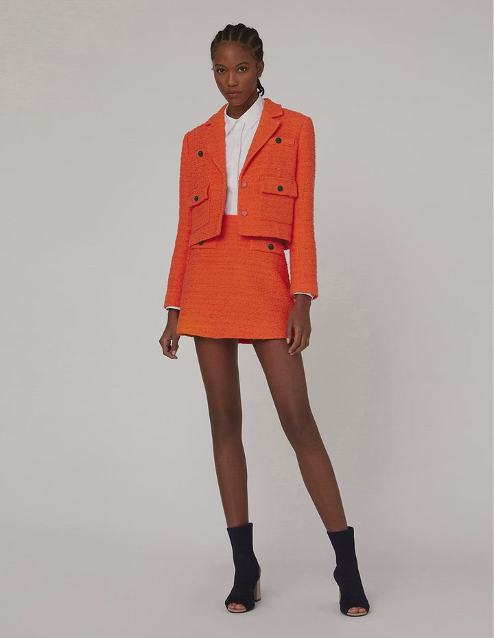 MARYLING METAL BUTTON A-LINE TWEED MINI SKIRT