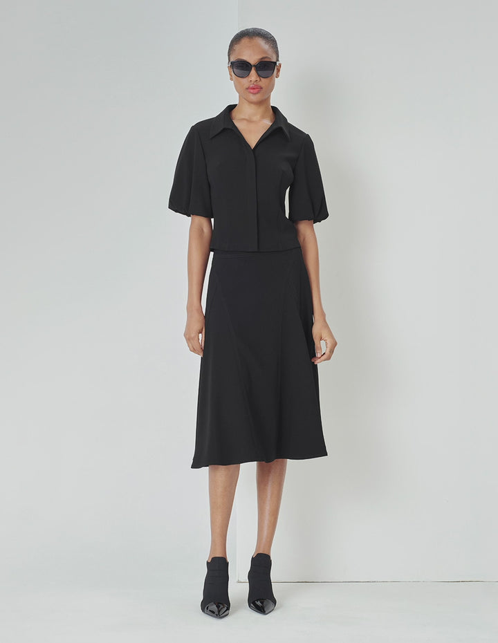MARYLING Black Curve-Cut Bright Line Detail Skirt
