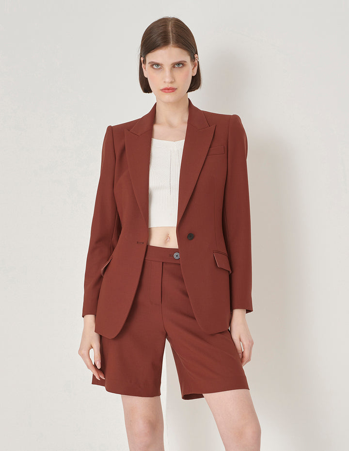 MARYLING Brick Red Wool Button-Down Blazer