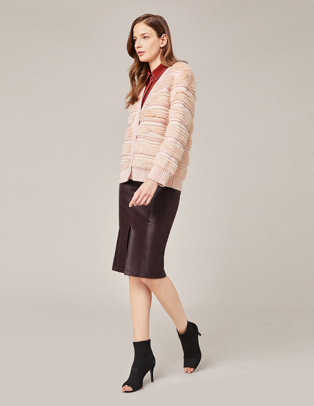 MARYLING LEATHER MIDI PENCIL SKIRT