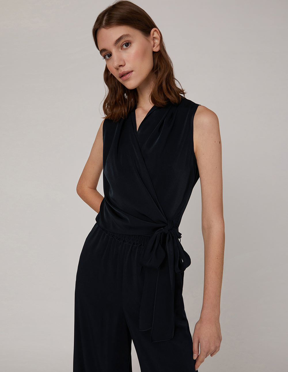 MARYLING Pleated V-Neck Sleeveless Top