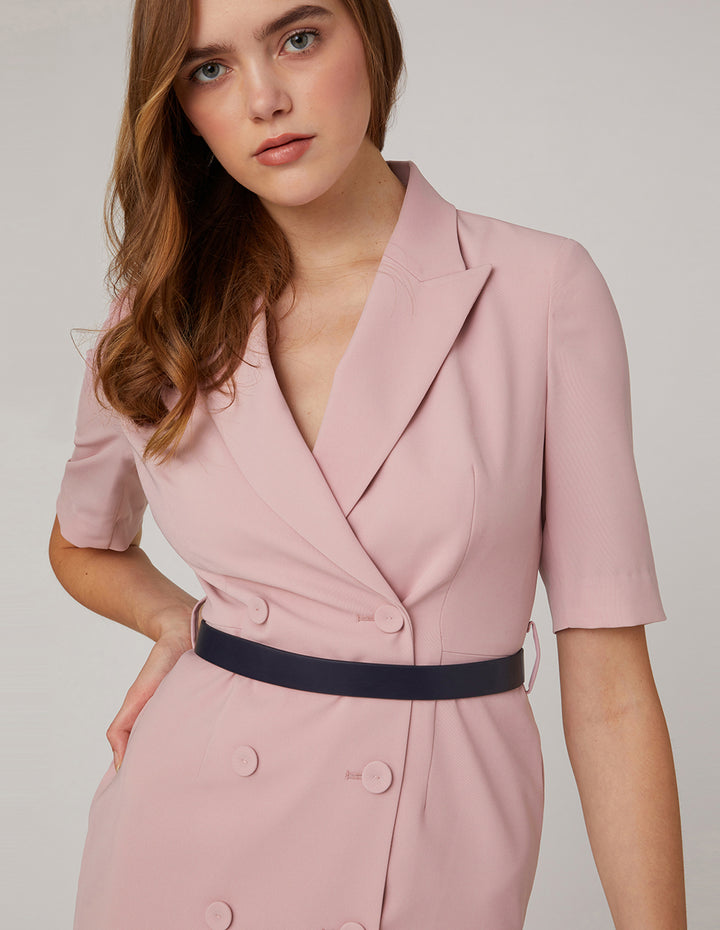 MARYLING Cherry blossom pink lapel collar dress