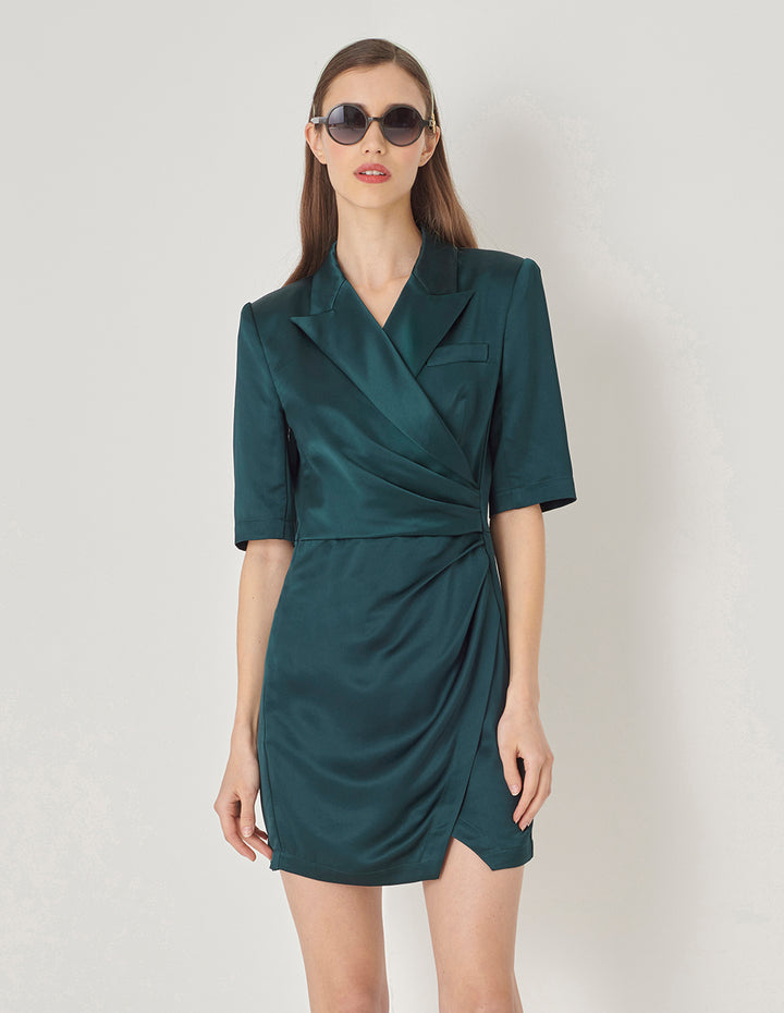 MARYLING Dark Green Side Pleats Dress